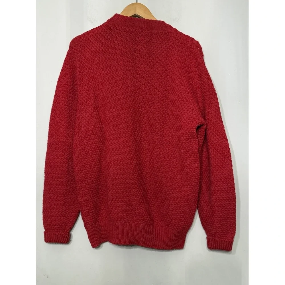 Vtg Lord Jeff Cable Knit‎ Crewneck Large Sweater Red British Worsted Wool USA